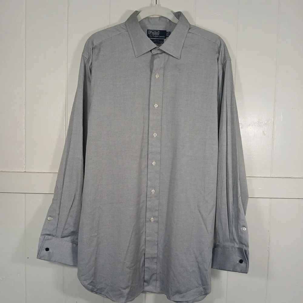 Polo Ralph Lauren Philip Pinpoint Oxford Dress Shirt Mens 17.5 34‎ Grey Cotton